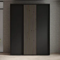 Meubella - Kledingkast Leandro - Zwart - 180 cm