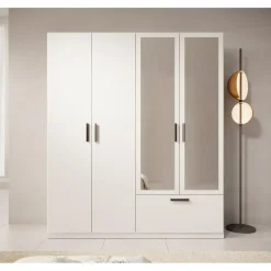 Meubella - Kledingkast Lillian - Wit - 180 cm - Met spiegel