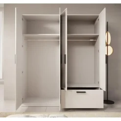 Meubella - Kledingkast Lillian - Wit - 180 cm - Met spiegel