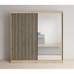 Meubella - Kledingkast Lisbon 2 - Eiken - 200 cm - Met spiegel