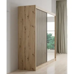 Meubella - Kledingkast Lisbon 2 - Eiken - 200 cm - Met spiegel