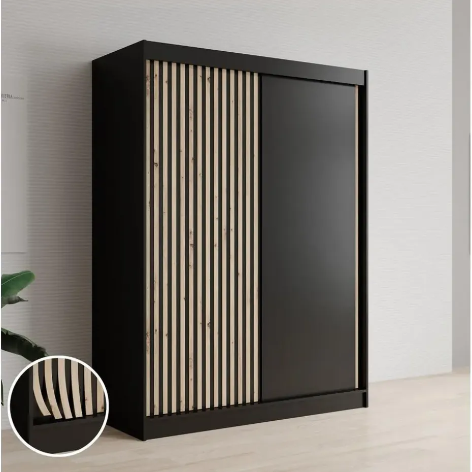 Meubella - Kledingkast Lisbon - Zwart - 150 cm