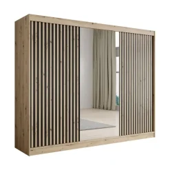 Meubella - Kledingkast Lisbon 2 - Eiken - 250 cm - Met spiegel