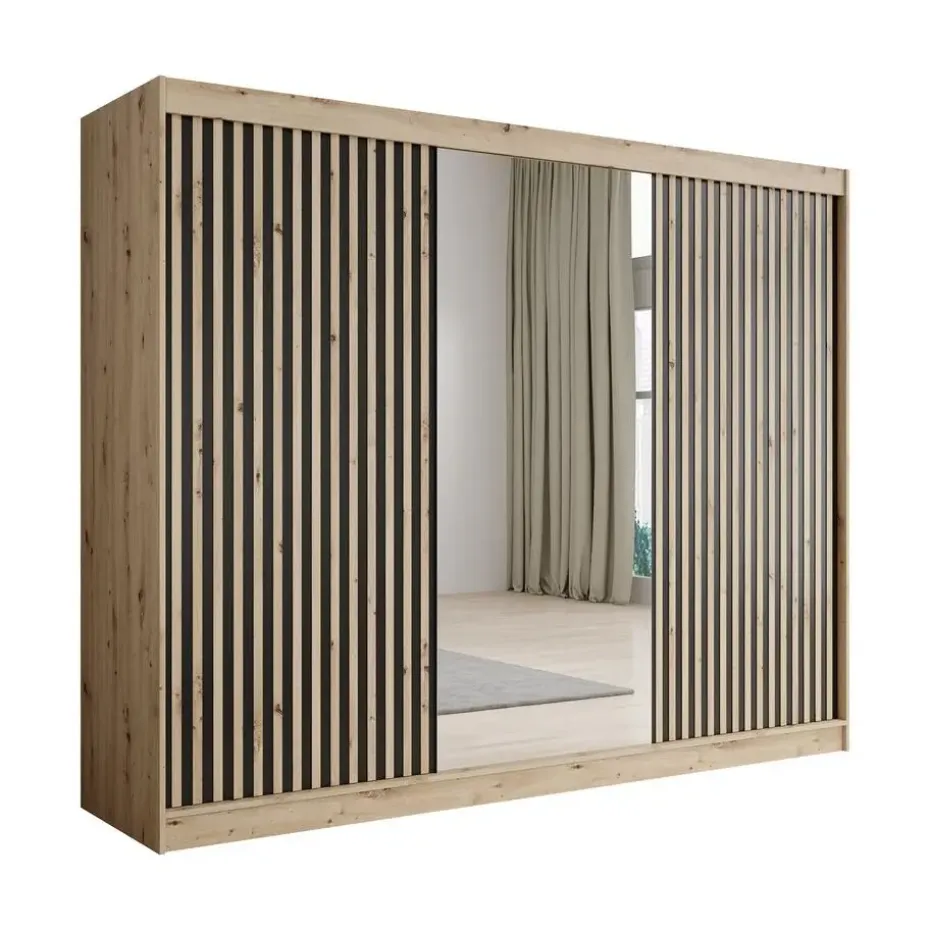 Meubella - Kledingkast Lisbon 2 - Eiken - 250 cm - Met spiegel