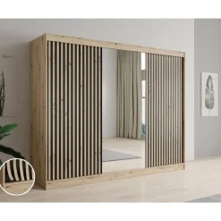 Meubella - Kledingkast Lisbon 2 - Eiken - 250 cm - Met spiegel