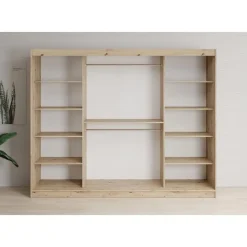 Meubella - Kledingkast Lisbon 2 - Eiken - 250 cm - Met spiegel