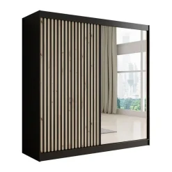 Meubella - Kledingkast Lisbon 2 - Zwart - 200 cm - Met spiegel