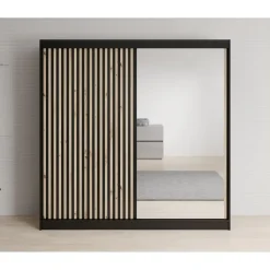 Meubella - Kledingkast Lisbon 2 - Zwart - 200 cm - Met spiegel