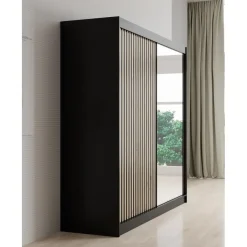 Meubella - Kledingkast Lisbon 2 - Zwart - 200 cm - Met spiegel