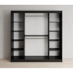 Meubella - Kledingkast Lisbon 2 - Zwart - 200 cm - Met spiegel
