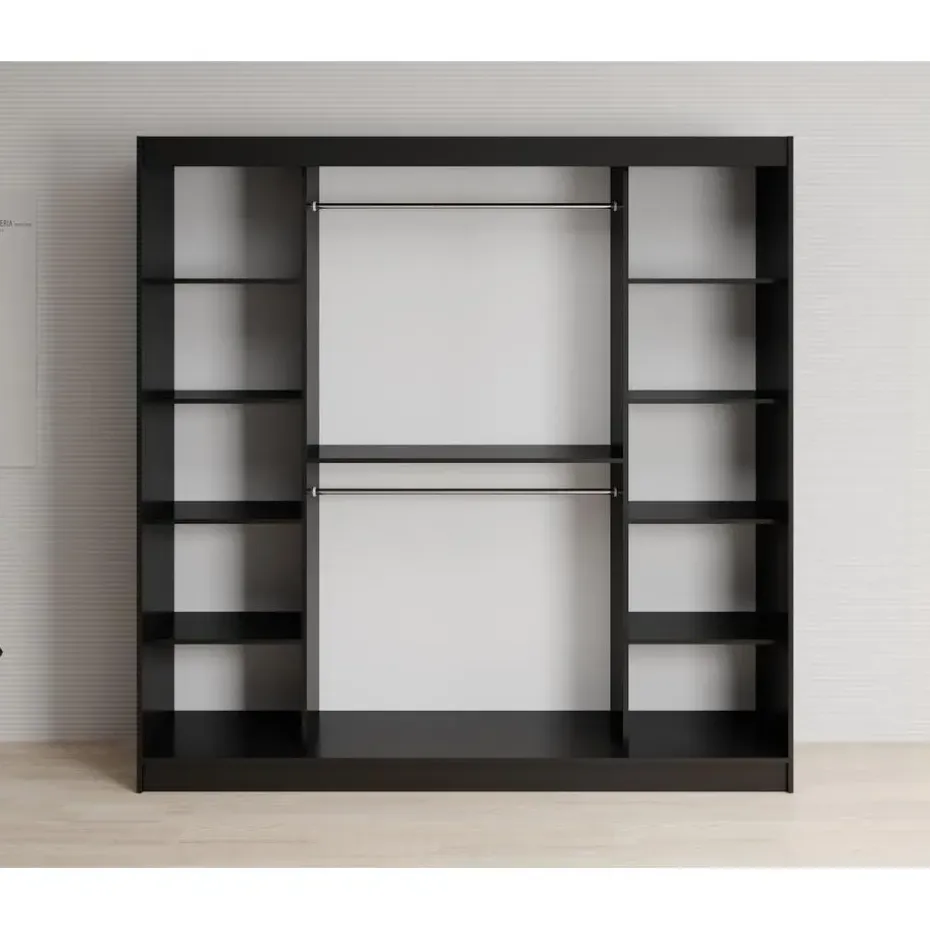 Meubella - Kledingkast Lisbon 2 - Zwart - 200 cm - Met spiegel