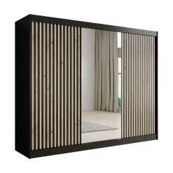 Meubella - Kledingkast Lisbon 2 - Zwart - 250 cm - Met spiegel