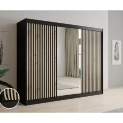 Meubella - Kledingkast Lisbon 2 - Zwart - 250 cm - Met spiegel