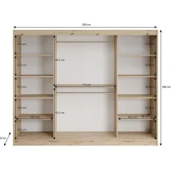 Meubella - Kledingkast Lisbon 2 - Zwart - 250 cm - Met spiegel