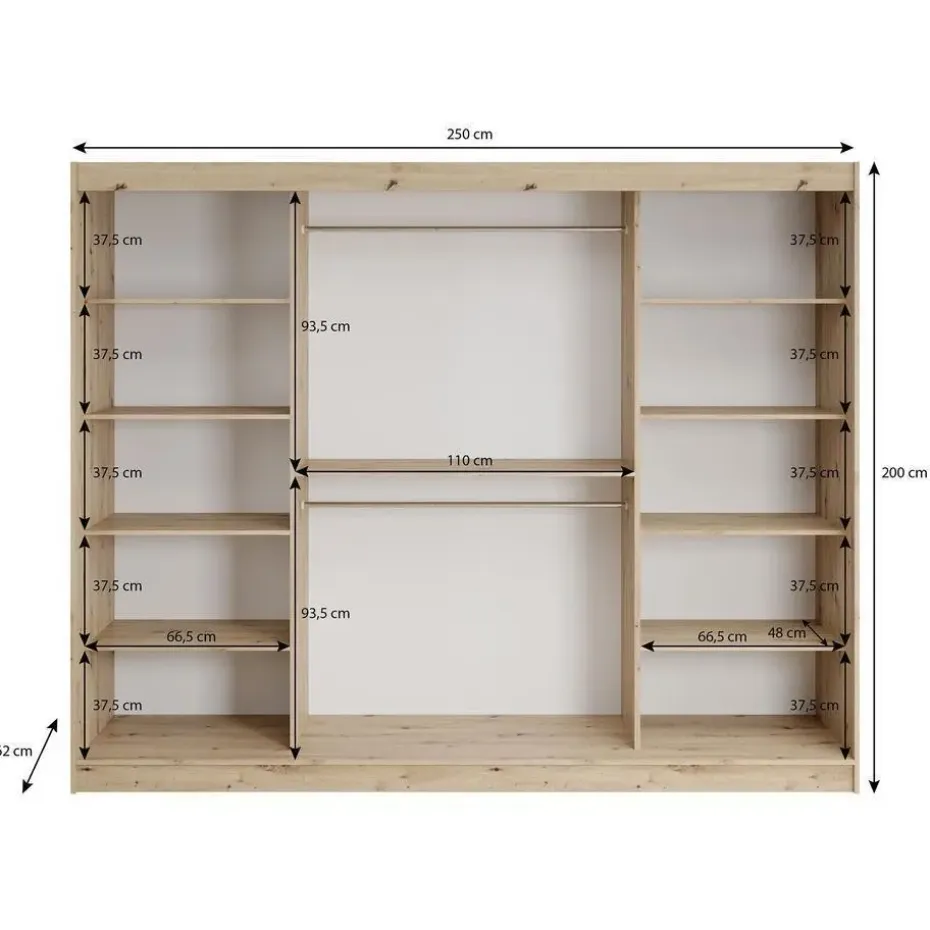 Meubella - Kledingkast Lisbon 2 - Zwart - 250 cm - Met spiegel