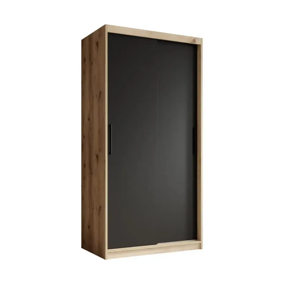 Meubella - Kledingkast Luxor - Zwart - Eiken - 100 cm