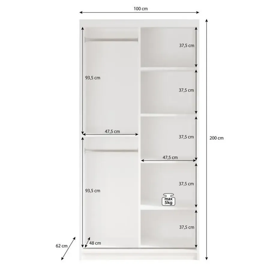 Meubella - Kledingkast Luxor - Zwart - Eiken - 100 cm