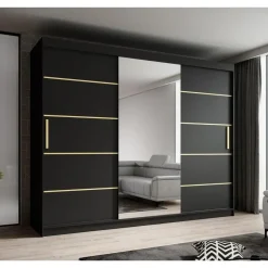 Meubella - Kledingkast Malavi 2 - Zwart - 250 cm - Met spiegel