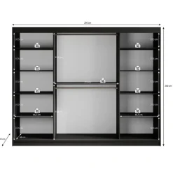 Meubella - Kledingkast Malavi 2 - Zwart - 250 cm - Met spiegel