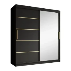 Meubella - Kledingkast Malavi 2 - Zwart - 180 cm - Met spiegel