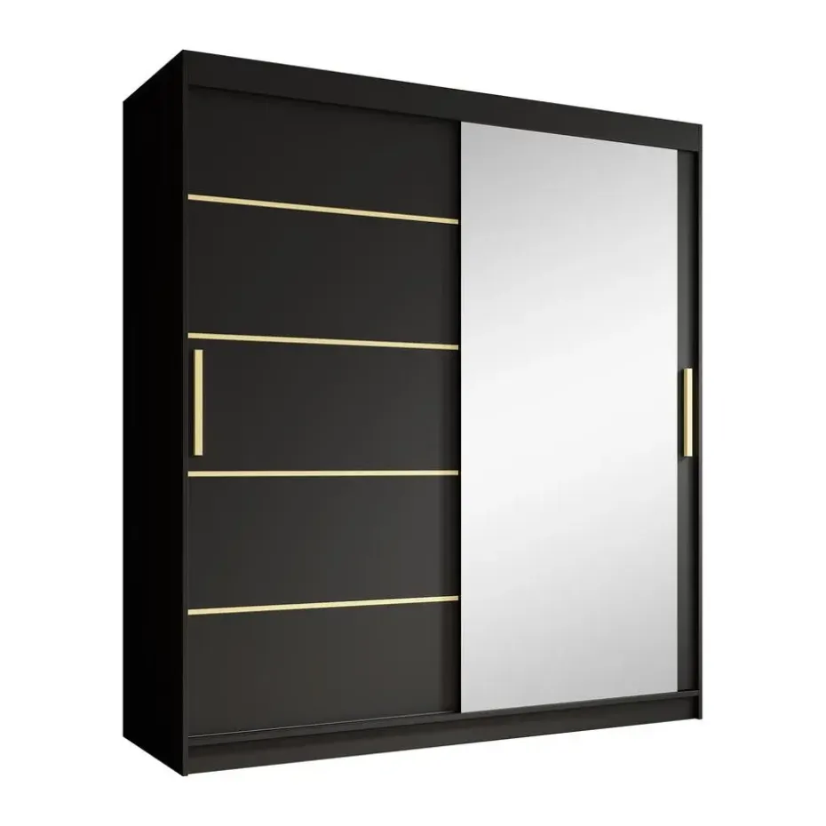 Meubella - Kledingkast Malavi 2 - Zwart - 180 cm - Met spiegel