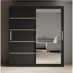 Meubella - Kledingkast Malavi 2 - Zwart - 180 cm - Met spiegel