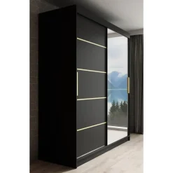 Meubella - Kledingkast Malavi 2 - Zwart - 180 cm - Met spiegel