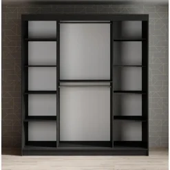 Meubella - Kledingkast Malavi 2 - Zwart - 180 cm - Met spiegel