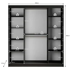 Meubella - Kledingkast Malavi 2 - Zwart - 180 cm - Met spiegel