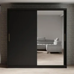Meubella - Kledingkast Mandalin - Zwart - 200 cm - Met spiegel