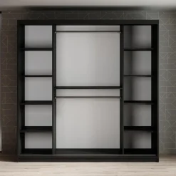 Meubella - Kledingkast Mandalin - Zwart - 200 cm - Met spiegel