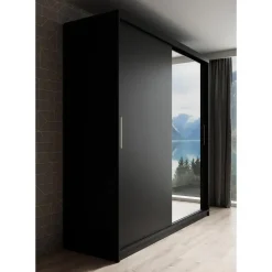 Meubella - Kledingkast Mandalin - Zwart - 200 cm - Met spiegel