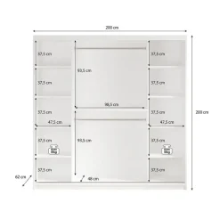 Meubella - Kledingkast Mandalin - Zwart - 200 cm - Met spiegel
