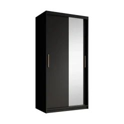 Meubella - Kledingkast Mandalin - Zwart - 100 cm - Met spiegel