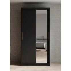 Meubella - Kledingkast Mandalin - Zwart - 100 cm - Met spiegel