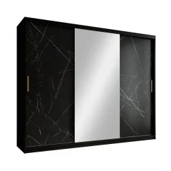 Meubella - Kledingkast Marmer 2 - Zwart - 250 cm - Met spiegel