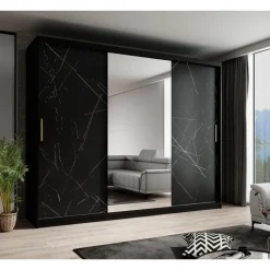 Meubella - Kledingkast Marmer 2 - Zwart - 250 cm - Met spiegel
