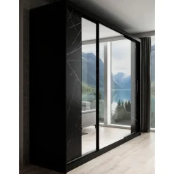 Meubella - Kledingkast Marmer 2 - Zwart - 250 cm - Met spiegel