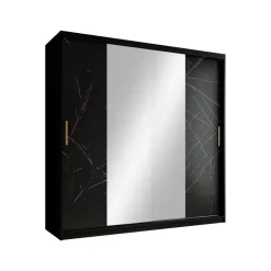 Meubella - Kledingkast Marmer 2 - Zwart - 200 cm - Met spiegel