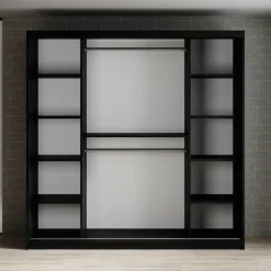 Meubella - Kledingkast Marmer 2 - Zwart - 200 cm - Met spiegel
