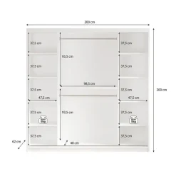 Meubella - Kledingkast Marmer 2 - Zwart - 200 cm - Met spiegel