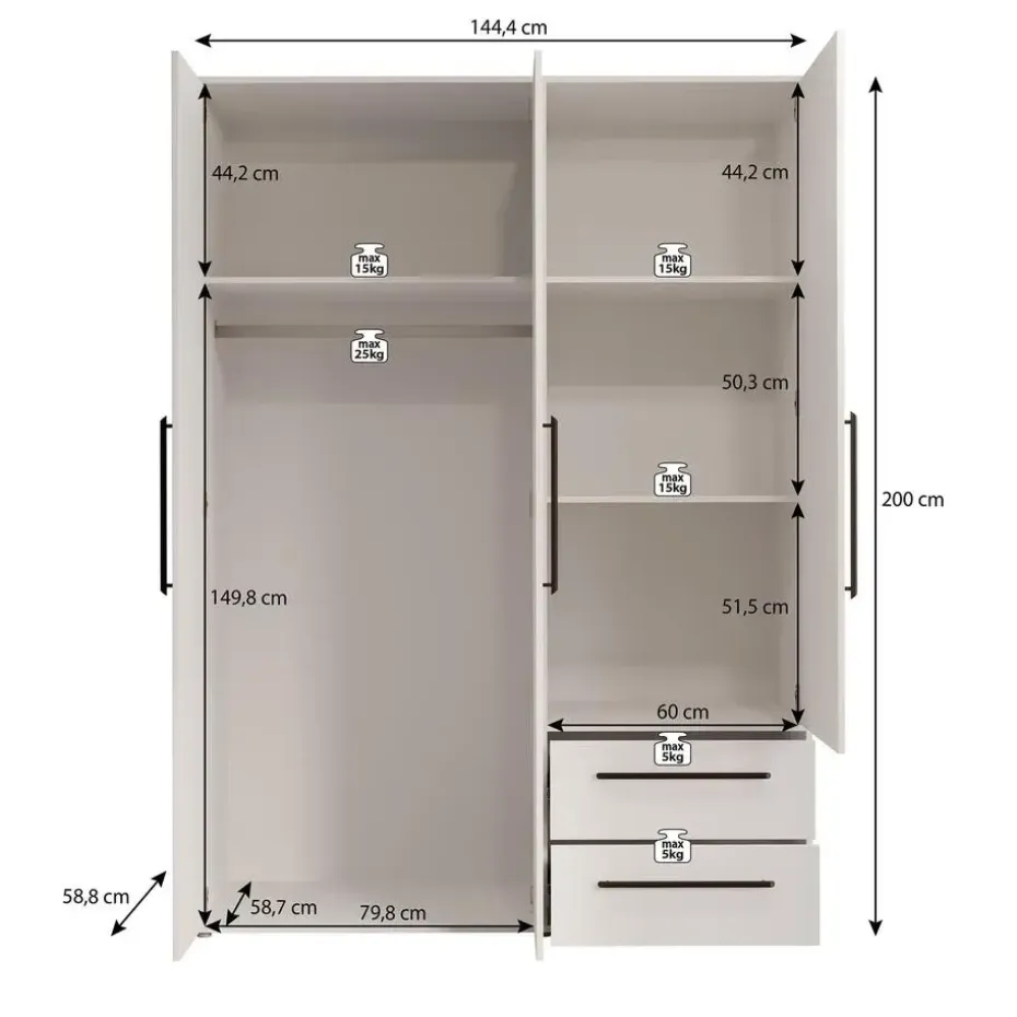 Meubella - Kledingkast Mayen - Wit - 145 cm