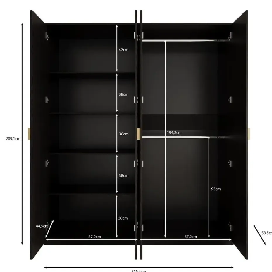 Meubella - Kledingkast Monor - Zwart eiken - 180 cm