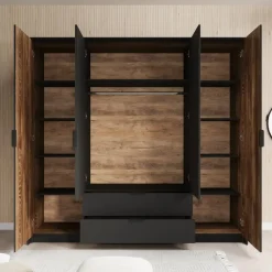 Meubella - Kledingkast Mulvey - Eiken - Antraciet - 220 cm - Met spiegel