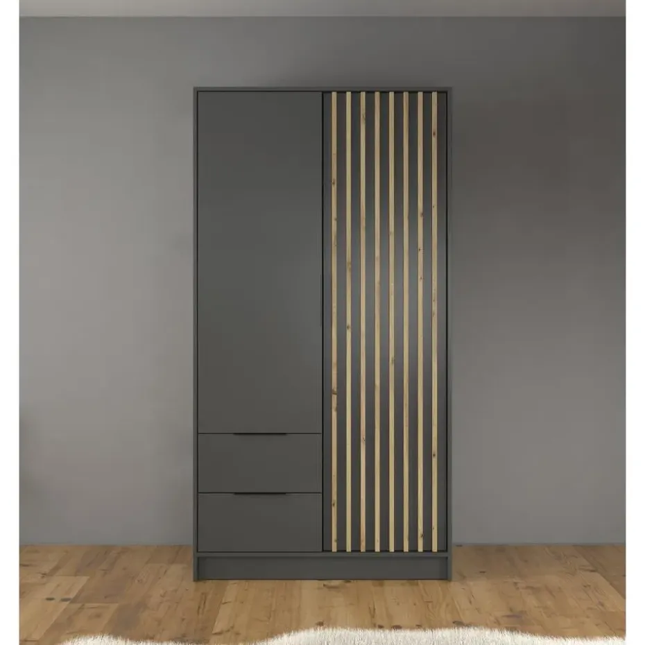 Meubella - Kledingkast Nairobi - Antraciet - Eiken - 105 cm