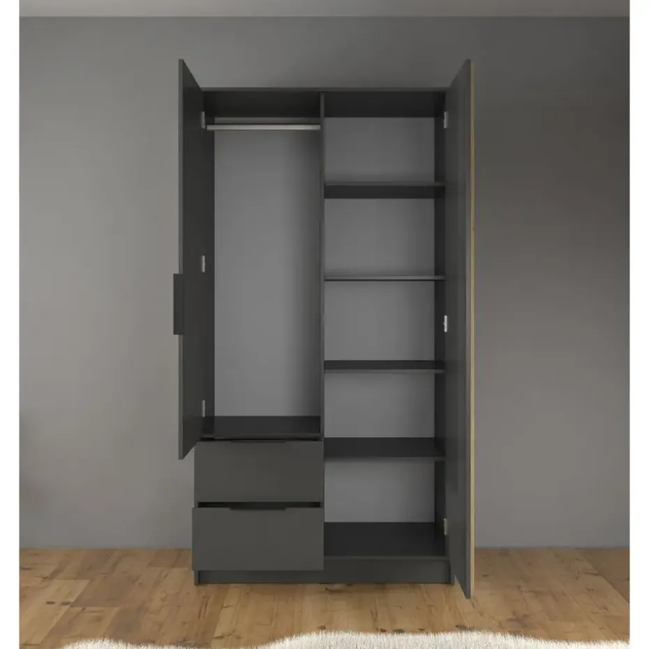 Meubella - Kledingkast Nairobi - Antraciet - Eiken - 105 cm