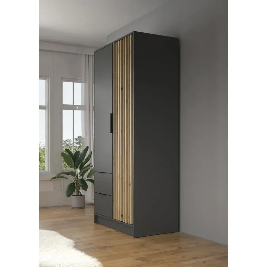 Meubella - Kledingkast Nairobi - Antraciet - Eiken - 105 cm