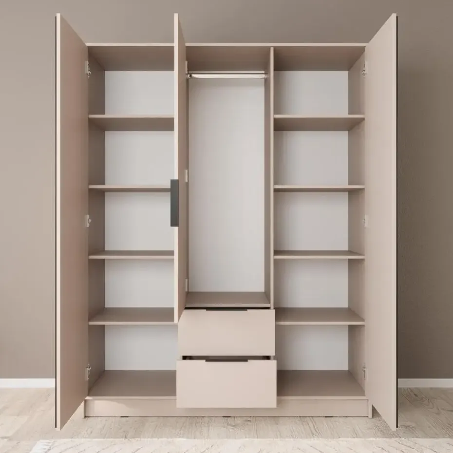 Meubella - Kledingkast Nairobi - Beige - Zwart - 155 cm