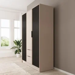 Meubella - Kledingkast Nairobi - Beige - Zwart - 155 cm