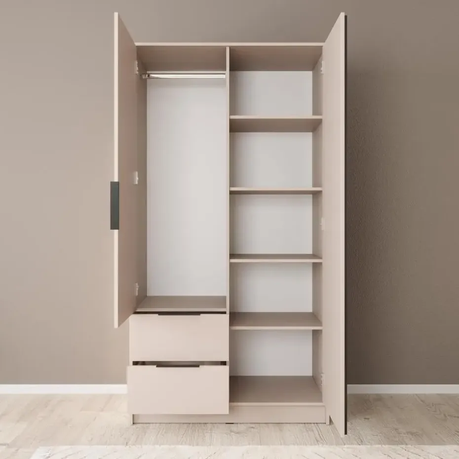 Meubella - Kledingkast Nairobi - Beige - Zwart - 105 cm - met spiegel